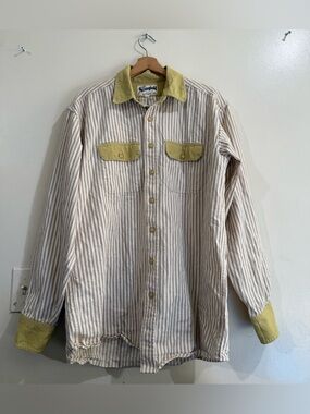 the Stronghold Skipperly Cream & Yellow Striped Long-Sleeve Work Polo